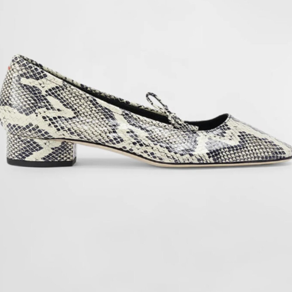 Aeyde Darya Snake-Embossed Bow Ballerina Flats